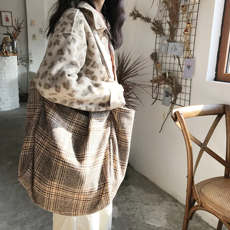 Arrive Women Woolen Canvas Bags Scottish Pattern Vintage Plaid Female Tote Handb