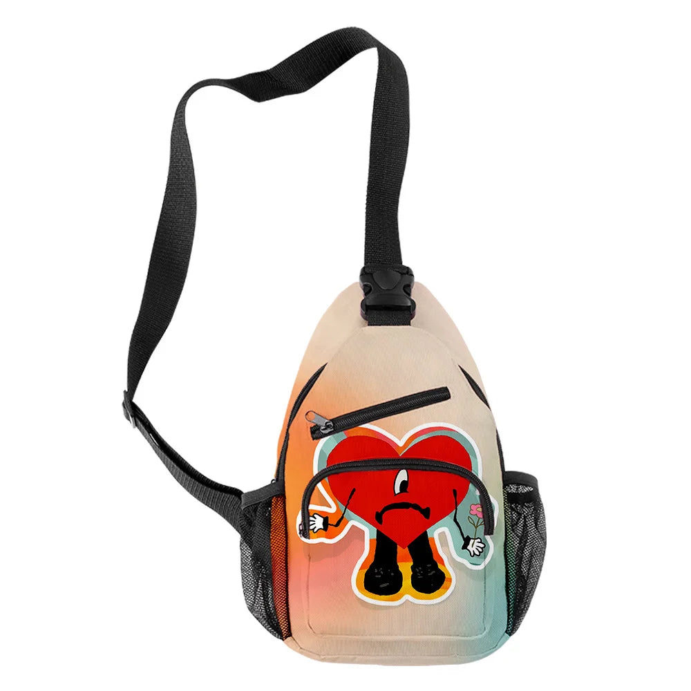 Bad Bunny Anime Chest Bag Boys Girls Cartoon Oxford Waterproof Crossbody Bag