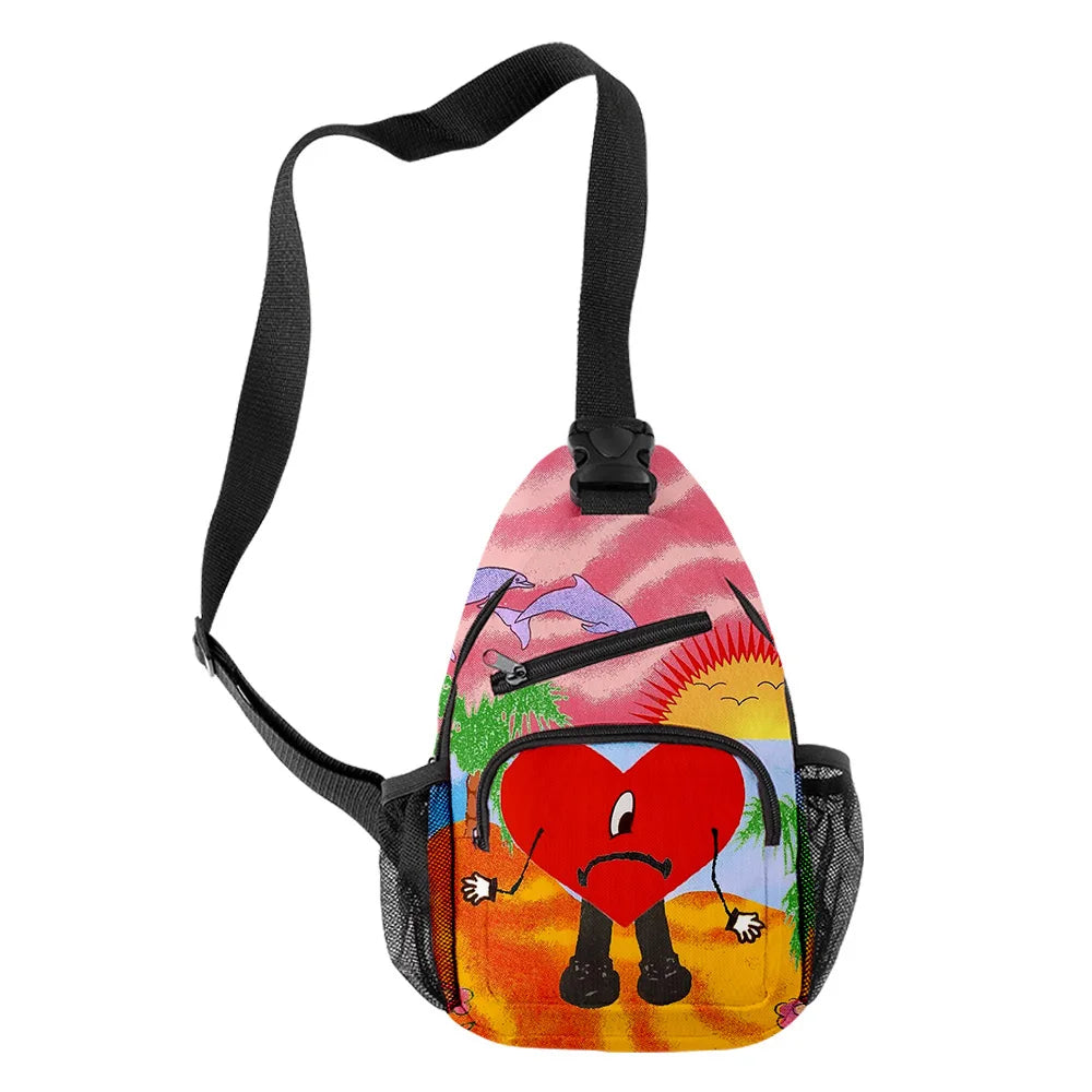 Bad Bunny Anime Chest Bag Boys Girls Cartoon Oxford Waterproof Crossbody Bag