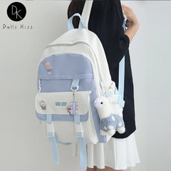 Badge Buckle Backpack Women Waterproof Daypack for Teenage Student