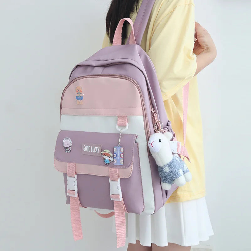 Badge Buckle Backpack Women Waterproof Daypack for Teenage Student