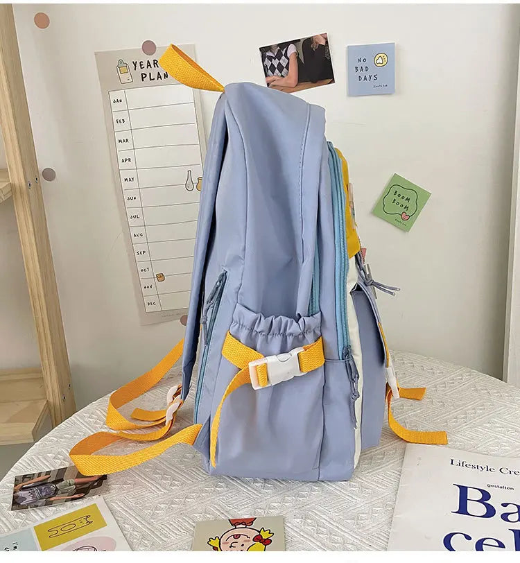 Badge Buckle Backpack Women Waterproof Daypack for Teenage Student