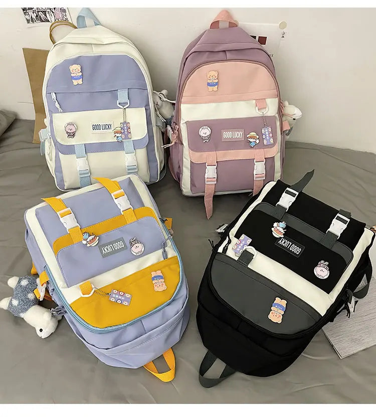 Badge Buckle Backpack Women Waterproof Daypack for Teenage Student