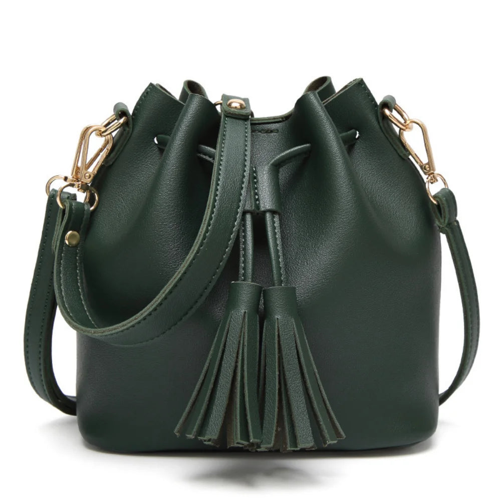 Tassel Drawstring Bucket Bag One Shoulder Messenger Ladies Handbag