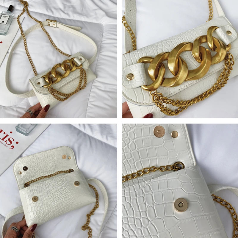Women Waist Bag Chain Fanny Pack Crossbody Chest Bags Belt Bag