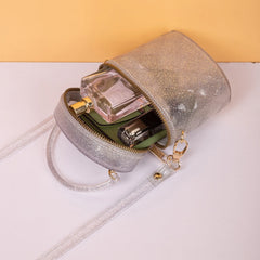 Barrel Shape Crossbody Bag Mini Shoulder Bag PVC Purple Red Silver Tote Handbag