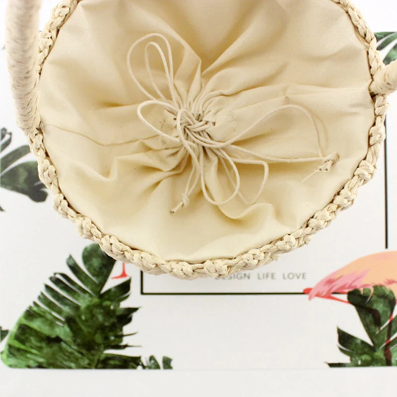 Barrel-shaped Woven Handbags Pattern Beach Bag Silk Scarf Straw Bag