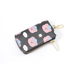 Bear Print Key Holder Wallet Chain Zipper Car Keys PU Leather Cover Ladies Bag