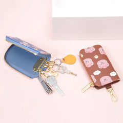 Bear Print Key Holder Wallet Chain Zipper PU Leather Cover