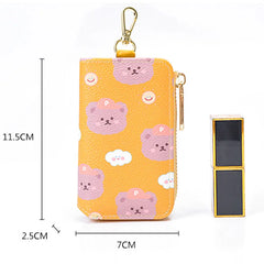 Bear Print Women Key Holder Wallet Chain PU Leather Organizer Case