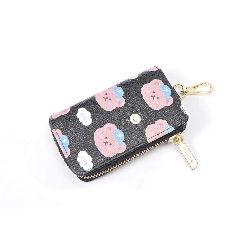 Bear Print Women Key Holder Wallet Chain PU Leather Organizer Case