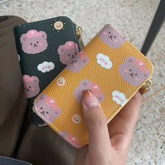 Bear print Key Holder Wallet Chain PU Leather Cover Organizer Case