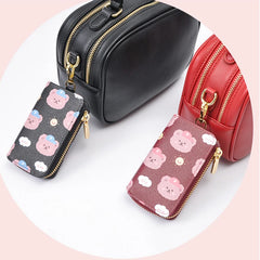 Bear print Key Holder Wallet Chain PU Leather Cover Organizer Case