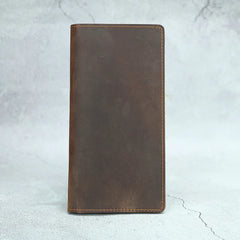Mens Long Crazy Horse Cow Leather Wallets Clutch Vintage Male Money Bag