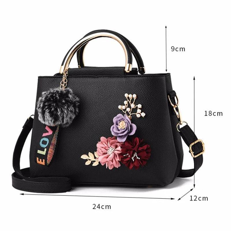 Women Saffiano Handbag Flowers Shoulder Messenger Bags Large Capacity