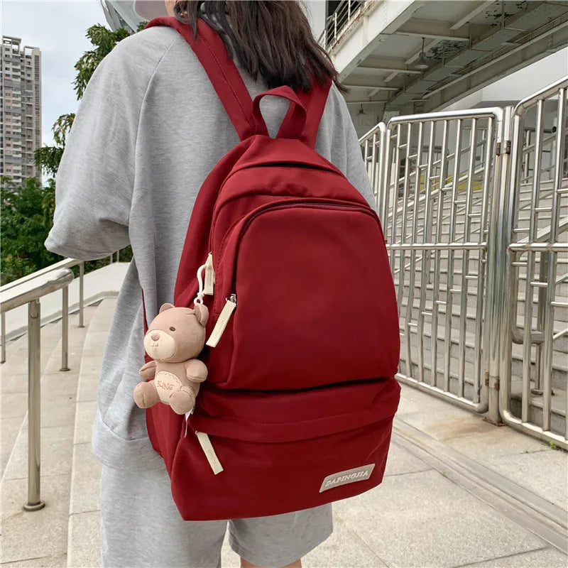 Candy Double Zipper Women Backpack High Waterproof Nylon School Bag