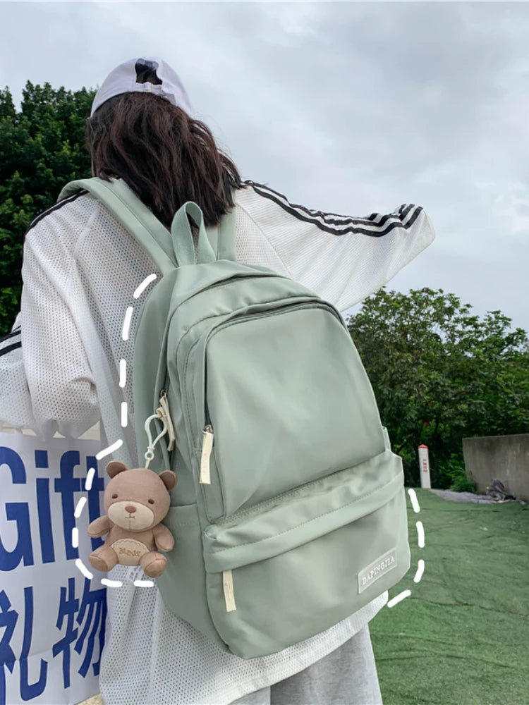 Candy Double Zipper Women Backpack High Waterproof Nylon School Bag