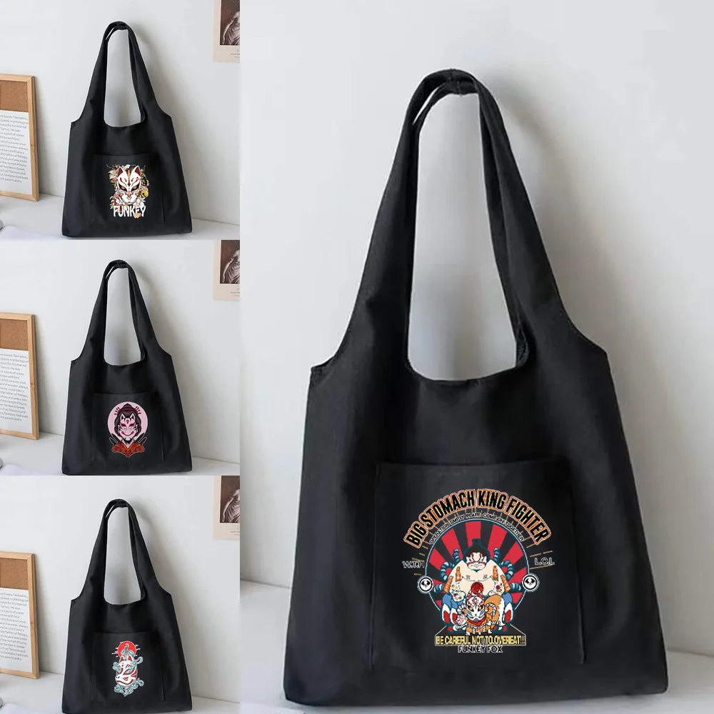 Canvas Vest Bag Women Shoulder Shopping Bag Mask Pattern Tote Bag