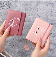 Cat Girls Cartoon Wallet Short Three-fold Women's Wallet