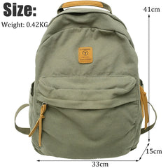 Canvas Green Laptop Student Bag Women Men College Bag Backpack