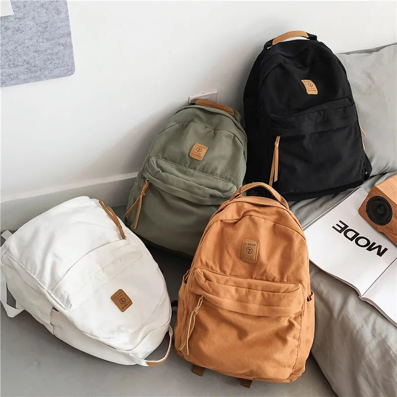 Canvas Green Laptop Student Bag Women Men College Bag Backpack