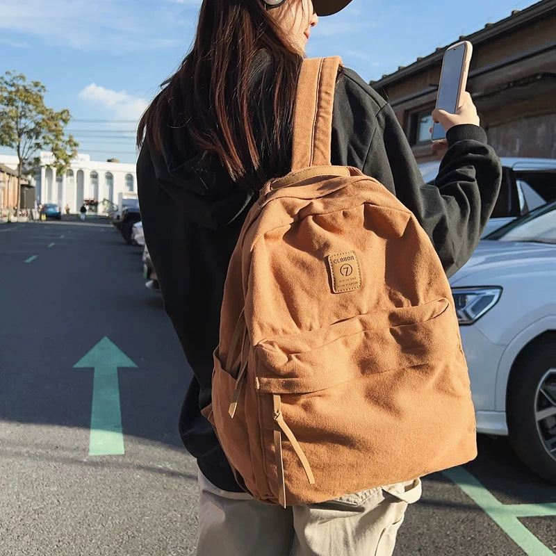 Canvas Green Laptop Student Bag Women Men College Bag Backpack