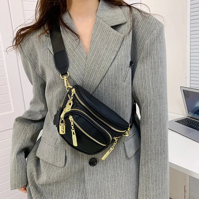 Casual Leather Crossbody Chest Bag for Women Travel Waist Fanny Pack