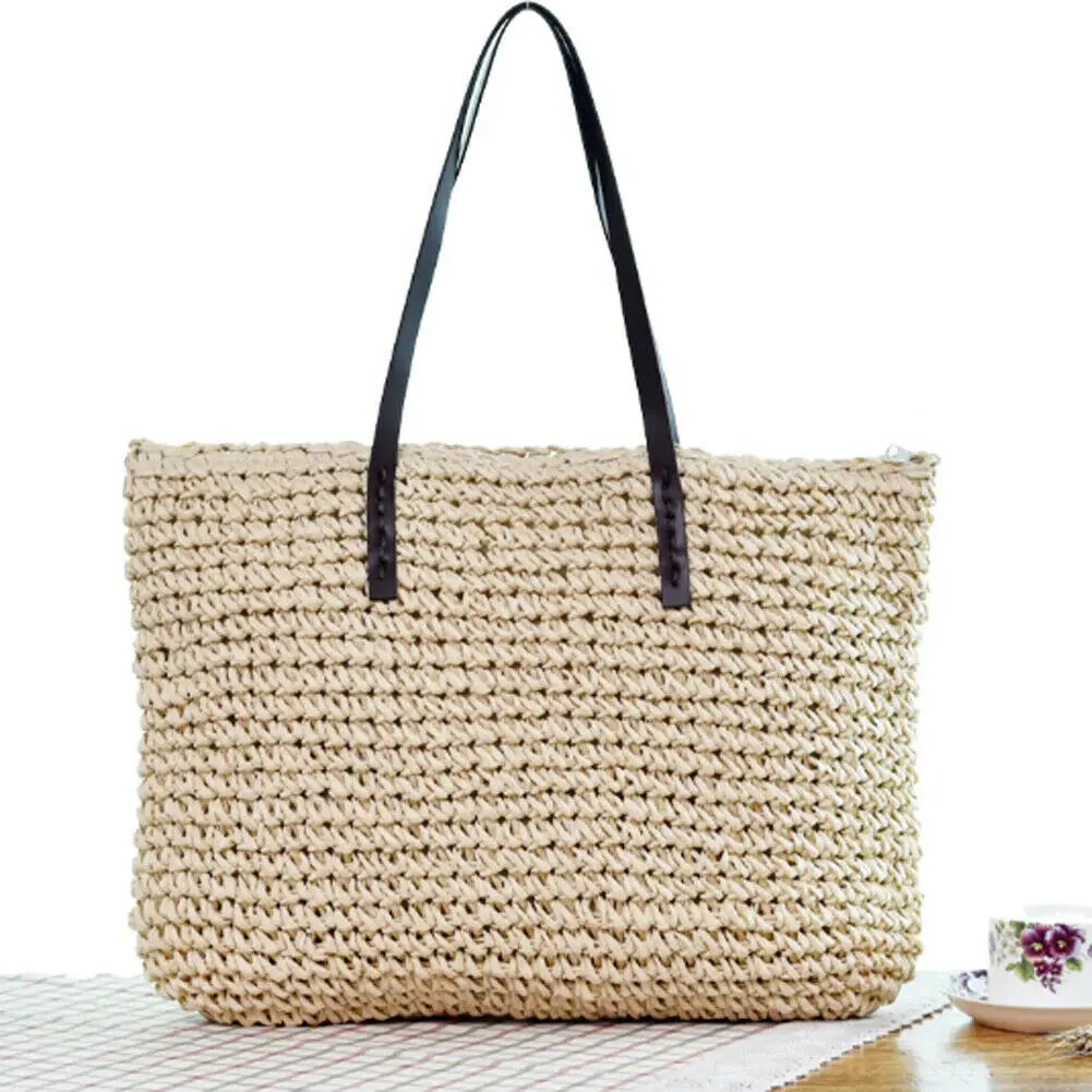 Casual Knitted Straw Rattan Bag Large Shoulder Bags