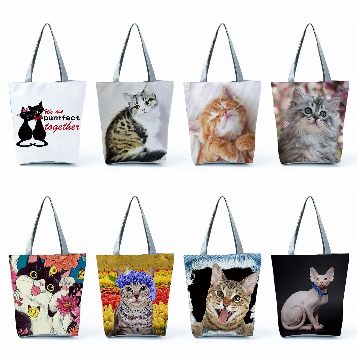 Cat Print Handbag Large Capacity Shoulder Travel Beach Bag