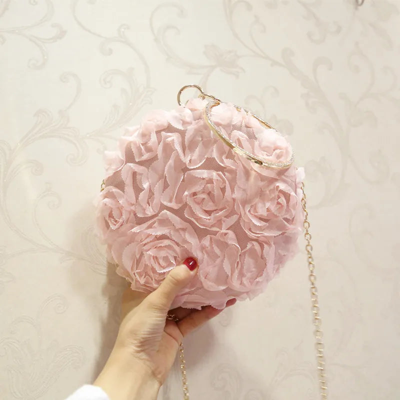 Chain Round Shape Dinner Messenger Bag Lace Banquet Women Shoulder Bag