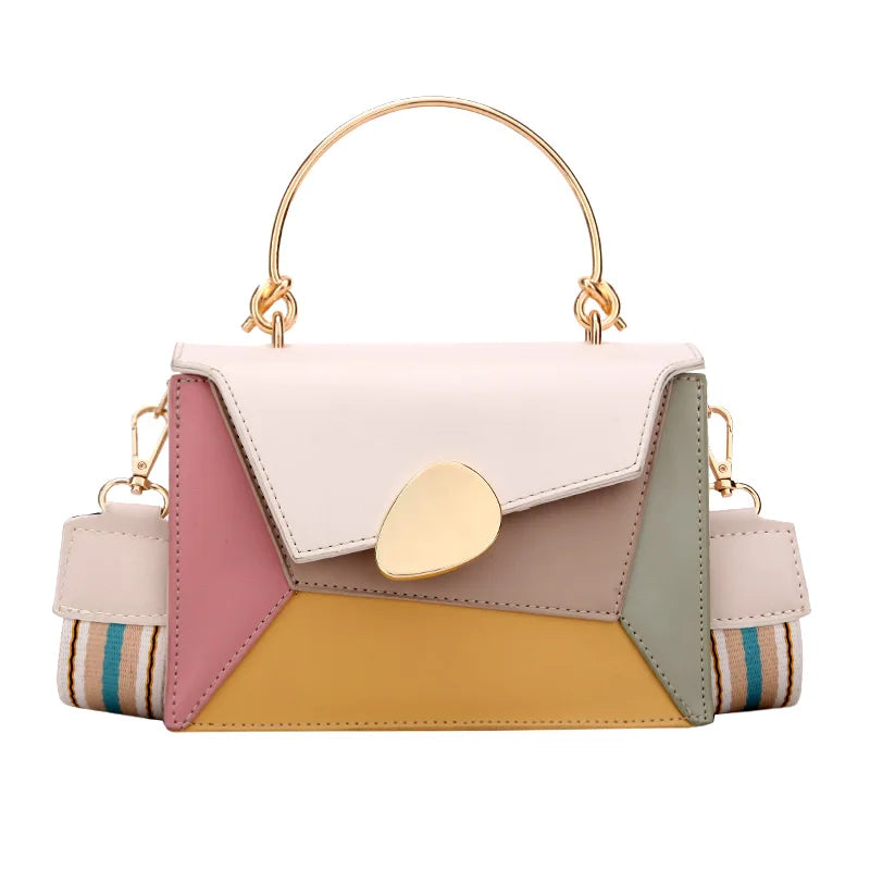 PU Leather Crossbody Bag Chain Handbags Metal Handle Totes