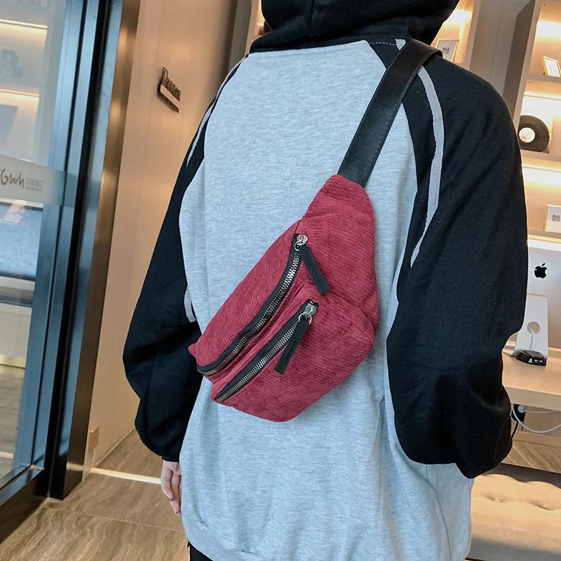 Corduroy Waist Bag for Women Chest Bag Sport Travel