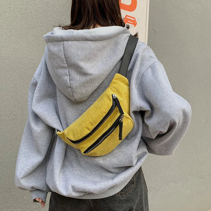 Corduroy Waist Bag for Women Chest Bag Sport Travel