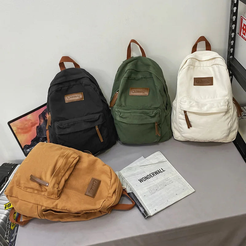 Couples College Student Backpack Ins Girl Boy Canvas Green Laptop
