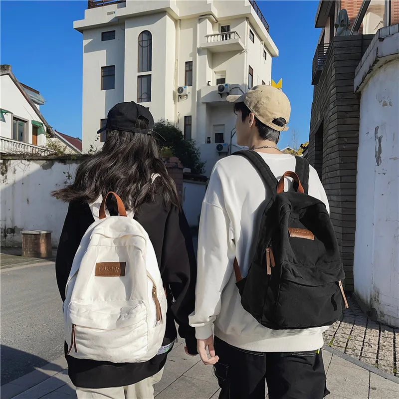 Couples College Student Backpack Ins Girl Boy Canvas Green Laptop