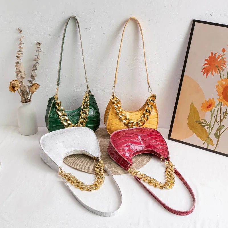 Crocodile Pattern Shoulder Bag for Women PU Leather Underarm Bags