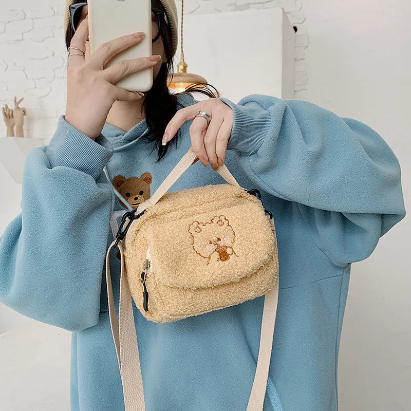Cartoon Lamb Plush Shoulder Bag for Women