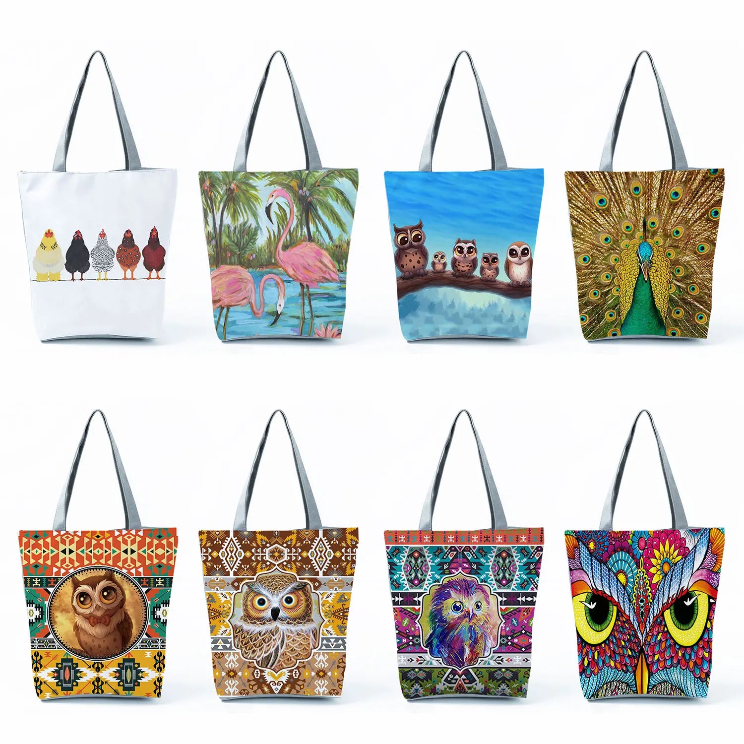 Owl Print Handbags High Capacity Shopper Bags Cartoon Travel Beach