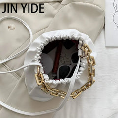 Pleated Shoulder Bag with Clutch Chains and Dumpling Clip