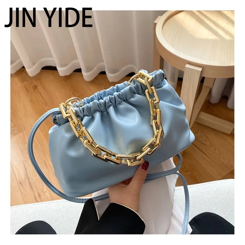 Pleated Shoulder Bag with Clutch Chains and Dumpling Clip