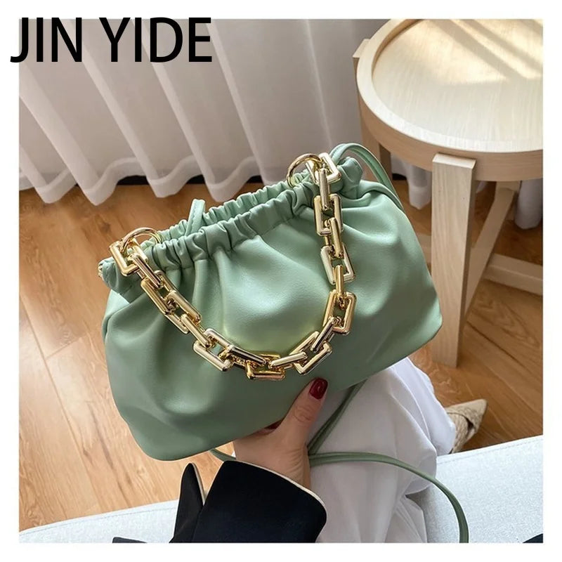 Pleated Shoulder Bag with Clutch Chains and Dumpling Clip