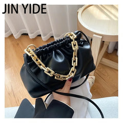 Pleated Shoulder Bag with Clutch Chains and Dumpling Clip