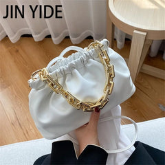 Pleated Shoulder Bag with Clutch Chains and Dumpling Clip