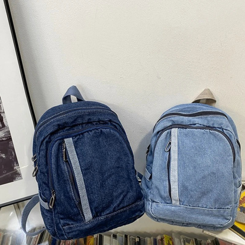 Denim Canvas Women Backpack High Capacity Teenage Girls Female Rucksack