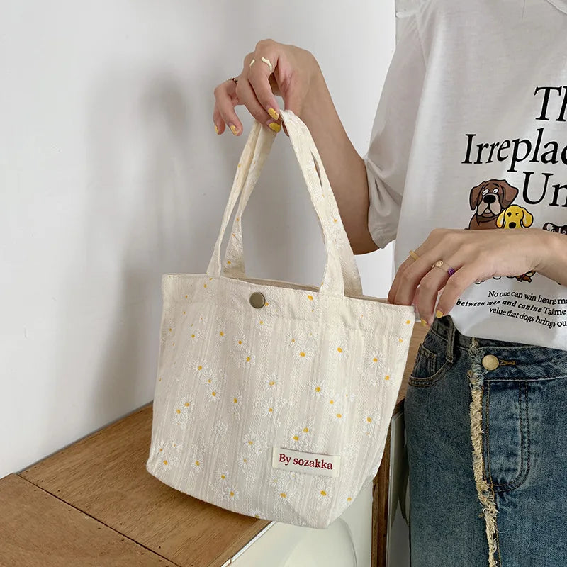 Girls Print Cotton Storage Bag Women Portable Soft Pouch