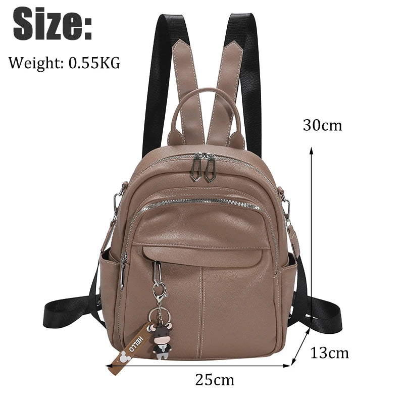 Women Leather Backpack Soft Solid Multi-Function Small Backpack Female Ladies Sh