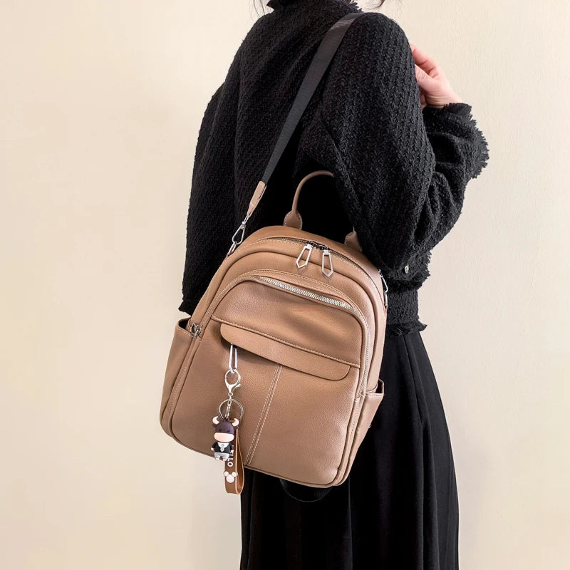 Women Leather Backpack Soft Solid Multi-Function Small Backpack Female Ladies Sh