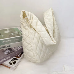Winter Women Large Puffy Shoulder Bag Crossbody Purse Down Padded Tote Bag