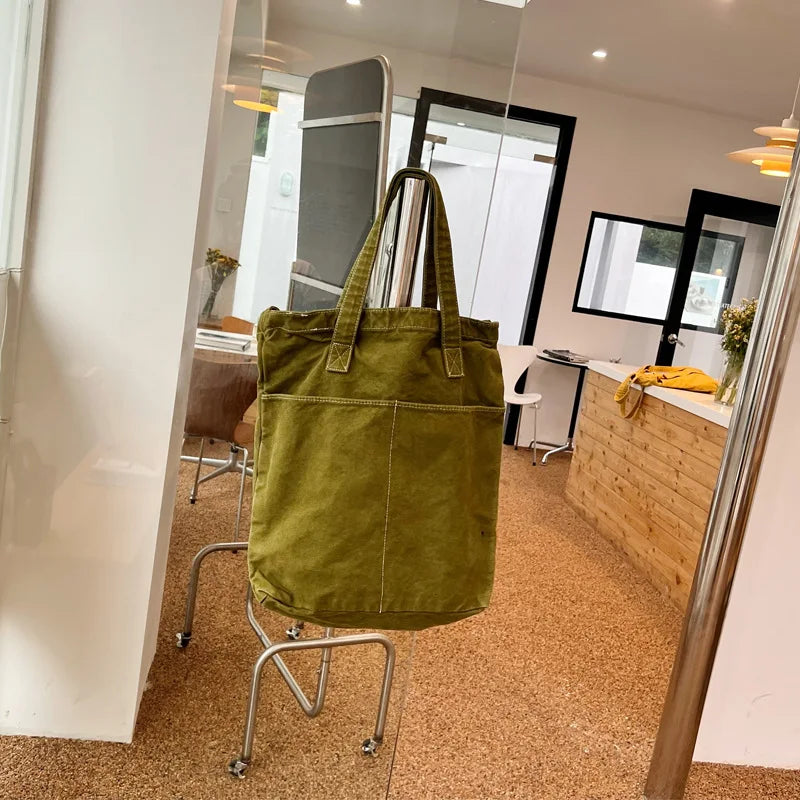 Canvas Tote Shoulder Bags Men Women Solid Handbags School Book Shopper