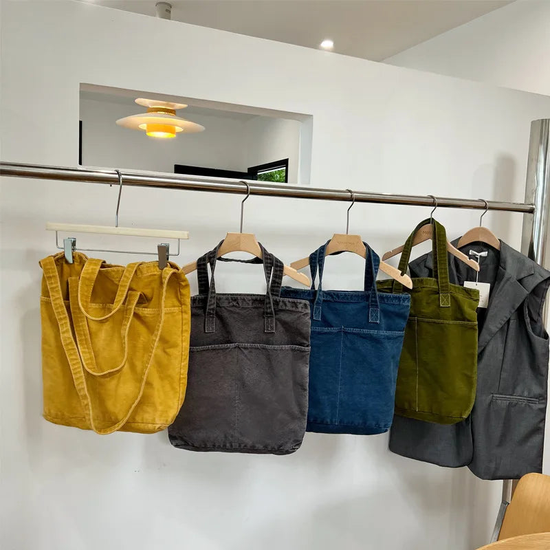 Canvas Tote Shoulder Bags Men Women Solid Handbags School Book Shopper
